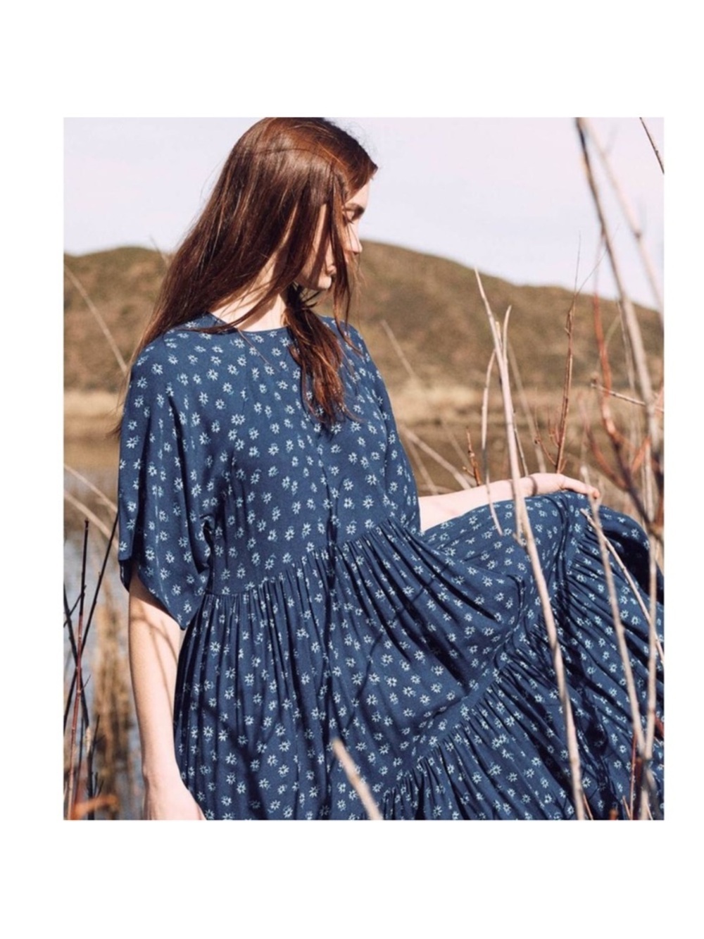 Christy Dawn Theo Dress Size Petite XS Navy Blue Floral Cottagecore Prairie